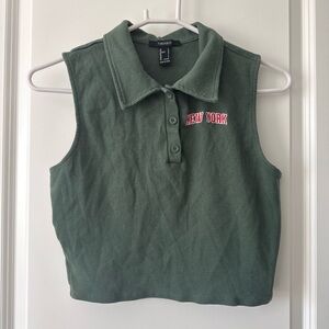 Forever 21 Kids Green Sleeveless Polo Top with "New York" Embroidery